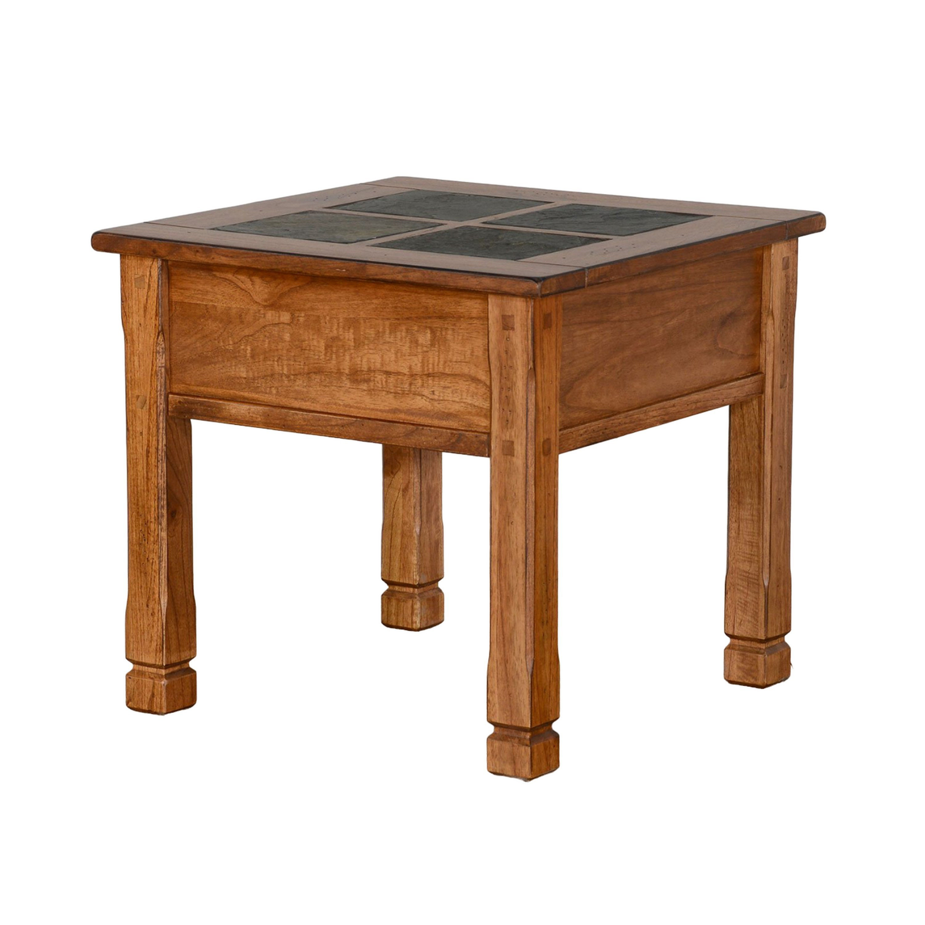 Benjara Marv Side End Table w Drawer 26 Inch Square Slate Inlay Top Brown Wayfair